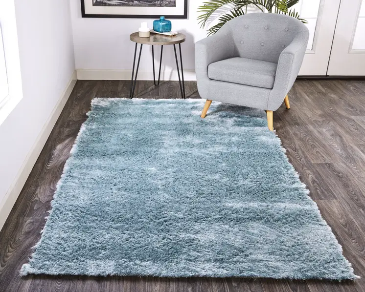 8' X 10' Blue and Silver Shag Hand Tufted Area Rug