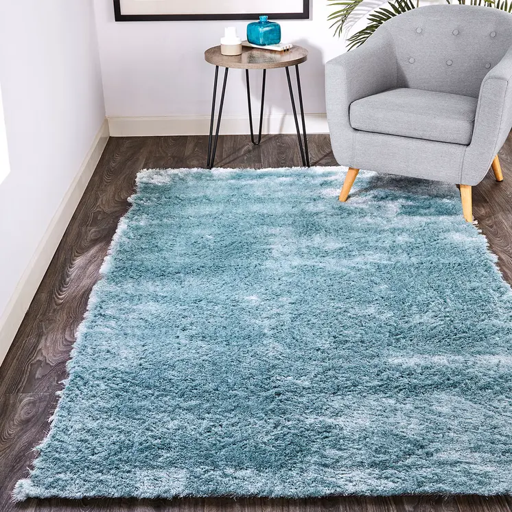 8' X 10' Blue and Silver Shag Hand Tufted Area Rug