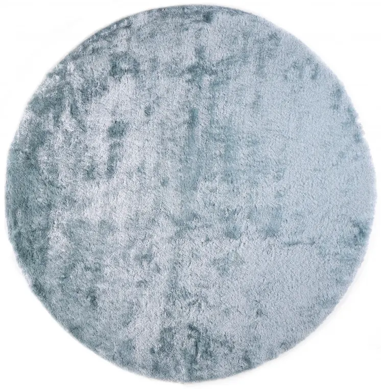 8' Blue and Silver Shag Hand Tufted Round Rug