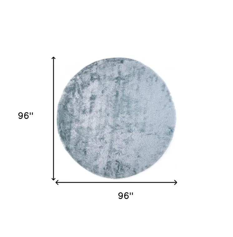 8' Blue and Silver Shag Hand Tufted Round Rug