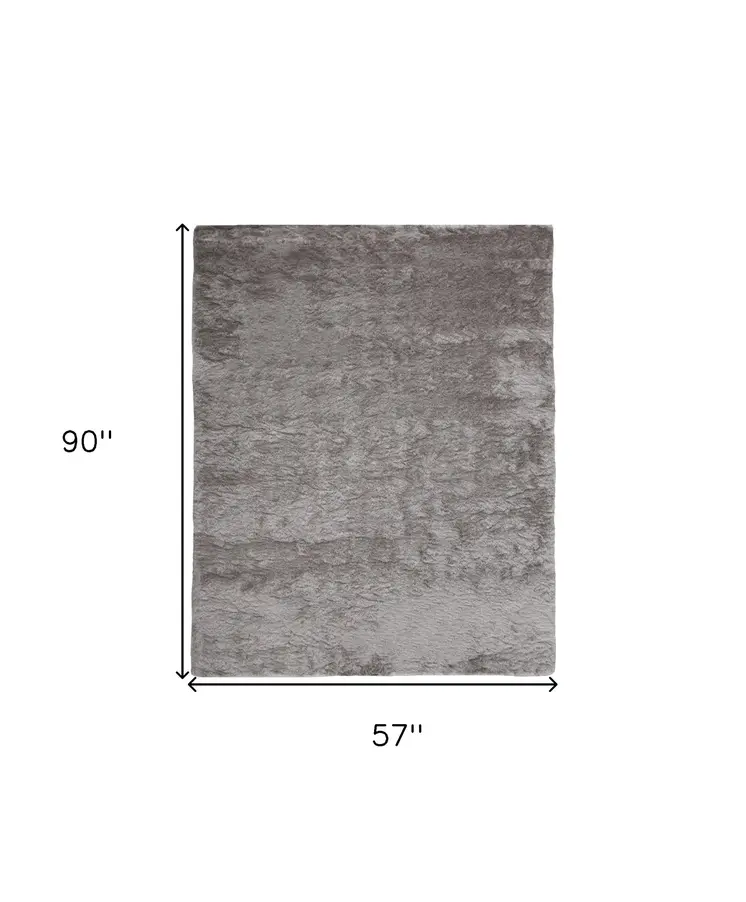 5' X 8' Gray And Silver Shag Handmade Area Rug