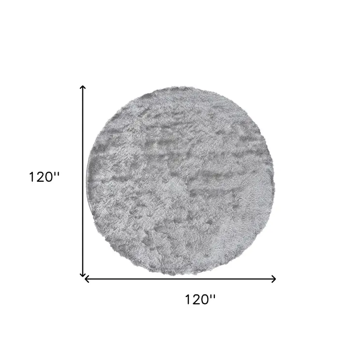 10' Gray And Silver Round Shag Tufted Handmade Area Rug