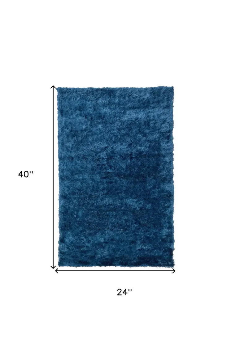 2' X 3' Blue And Green Shag Tufted Handmade Area Rug
