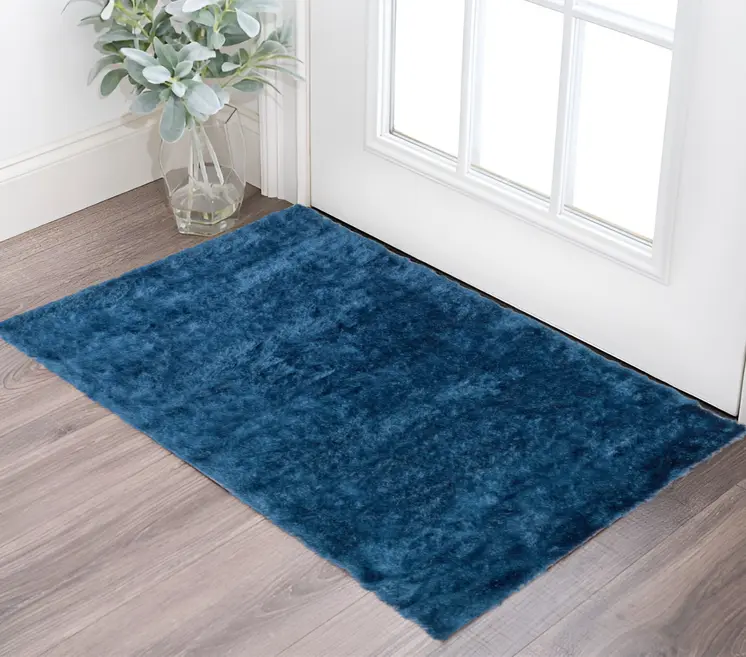 2' X 3' Blue And Green Shag Tufted Handmade Area Rug
