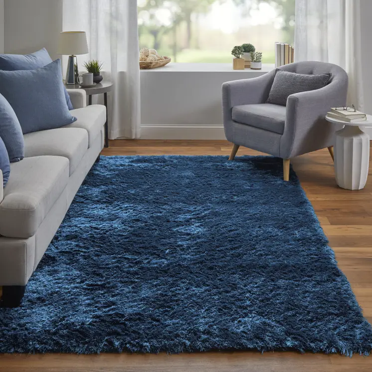 2' X 3' Blue And Green Shag Tufted Handmade Area Rug