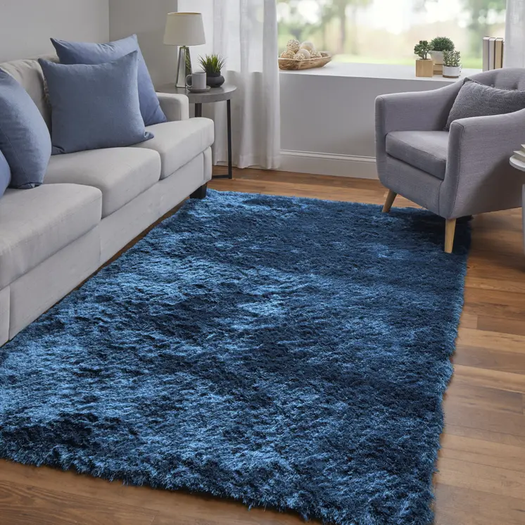 2' X 3' Blue And Green Shag Tufted Handmade Area Rug