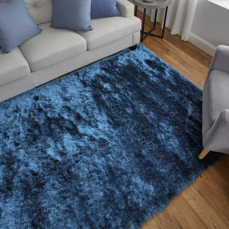 2' X 3' Blue And Green Shag Tufted Handmade Area Rug