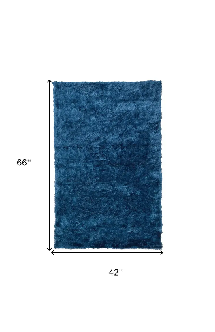 4' X 6' Blue And Green Shag Tufted Handmade Area Rug