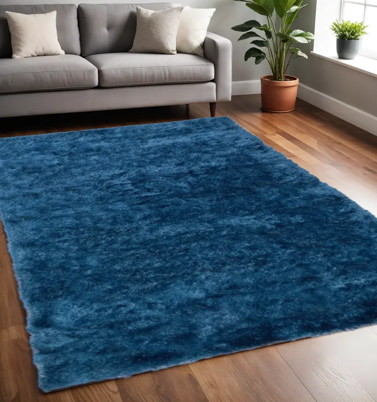 5' X 8' Blue And Green Shag Tufted Handmade Area Rug