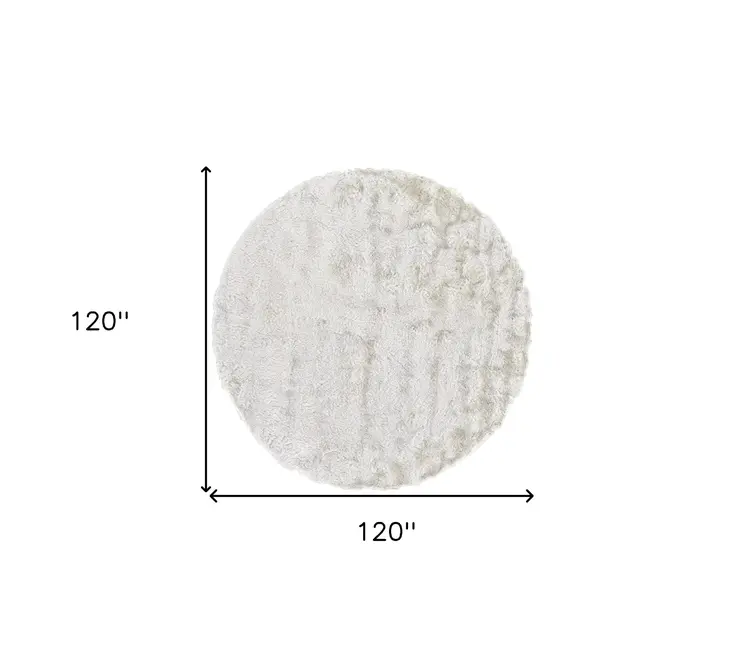 10' White Round Shag Tufted Handmade Area Rug