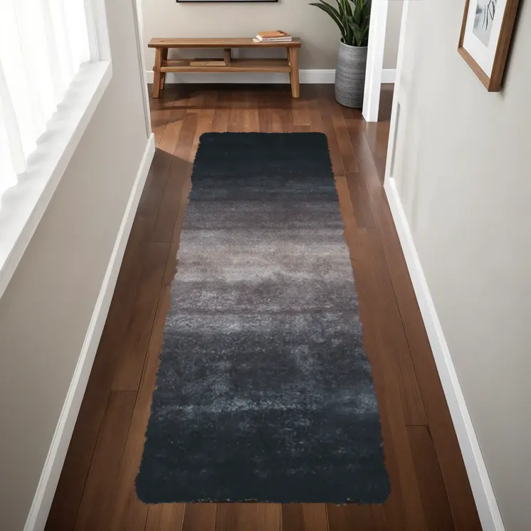 6' Charcoal Shag Hand Tufted Runner Rug