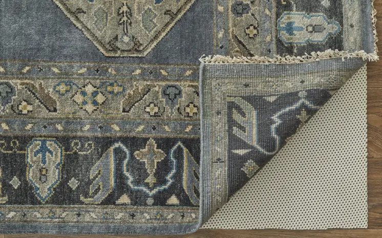 9' X 12' Blue and Gray Wool Floral Hand Knotted Area Rug