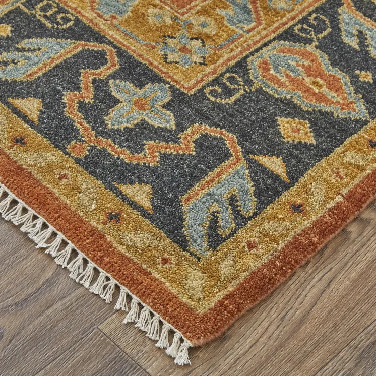 5' X 8' Tan Orange And Brown Wool Floral Hand Knotted Stain Resistant Area Rug
