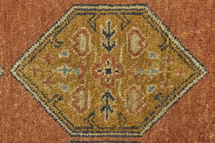 8' X 10' Tan Orange And Brown Wool Floral Hand Knotted Stain Resistant Area Rug