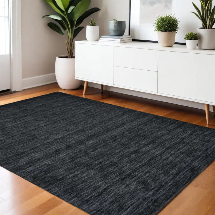 4' X 6' Black Wool Hand Woven Area Rug