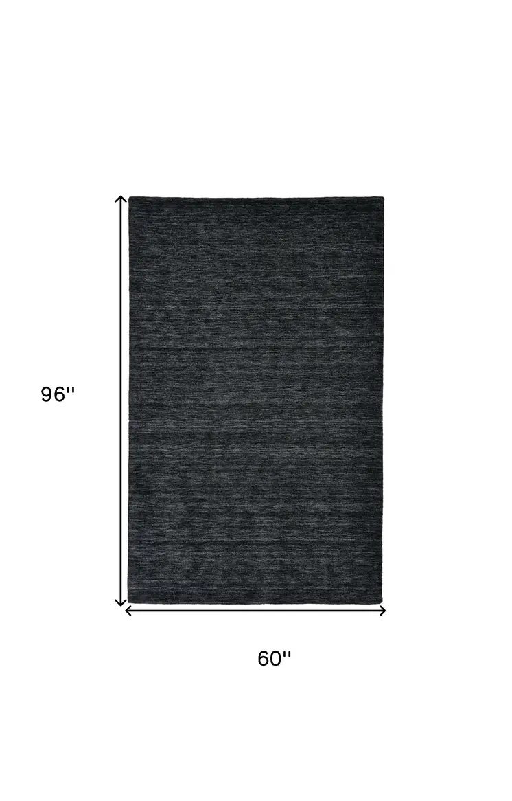 5' X 8' Black Wool Hand Woven Area Rug