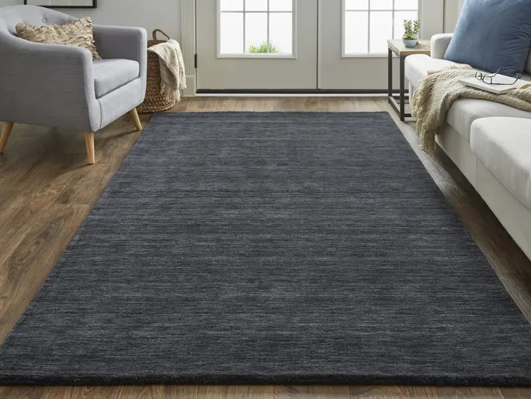 8' X 11' Black Wool Hand Woven Area Rug