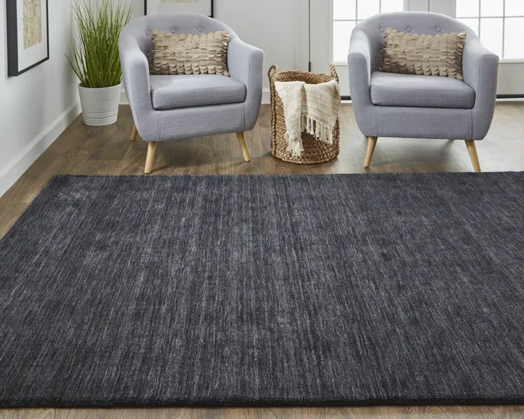 8' X 11' Black Wool Hand Woven Area Rug