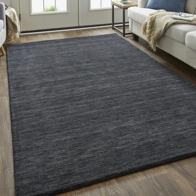 8' X 11' Black Wool Hand Woven Area Rug