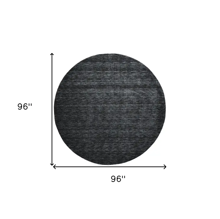 8' Black Round Wool Hand Woven Area Rug