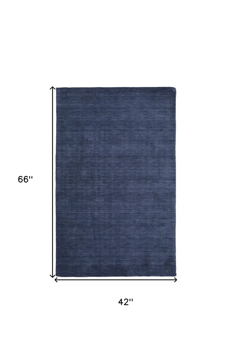 4' X 6' Blue Wool Hand Woven Area Rug