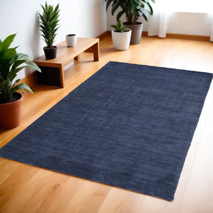 4' X 6' Blue Wool Hand Woven Area Rug