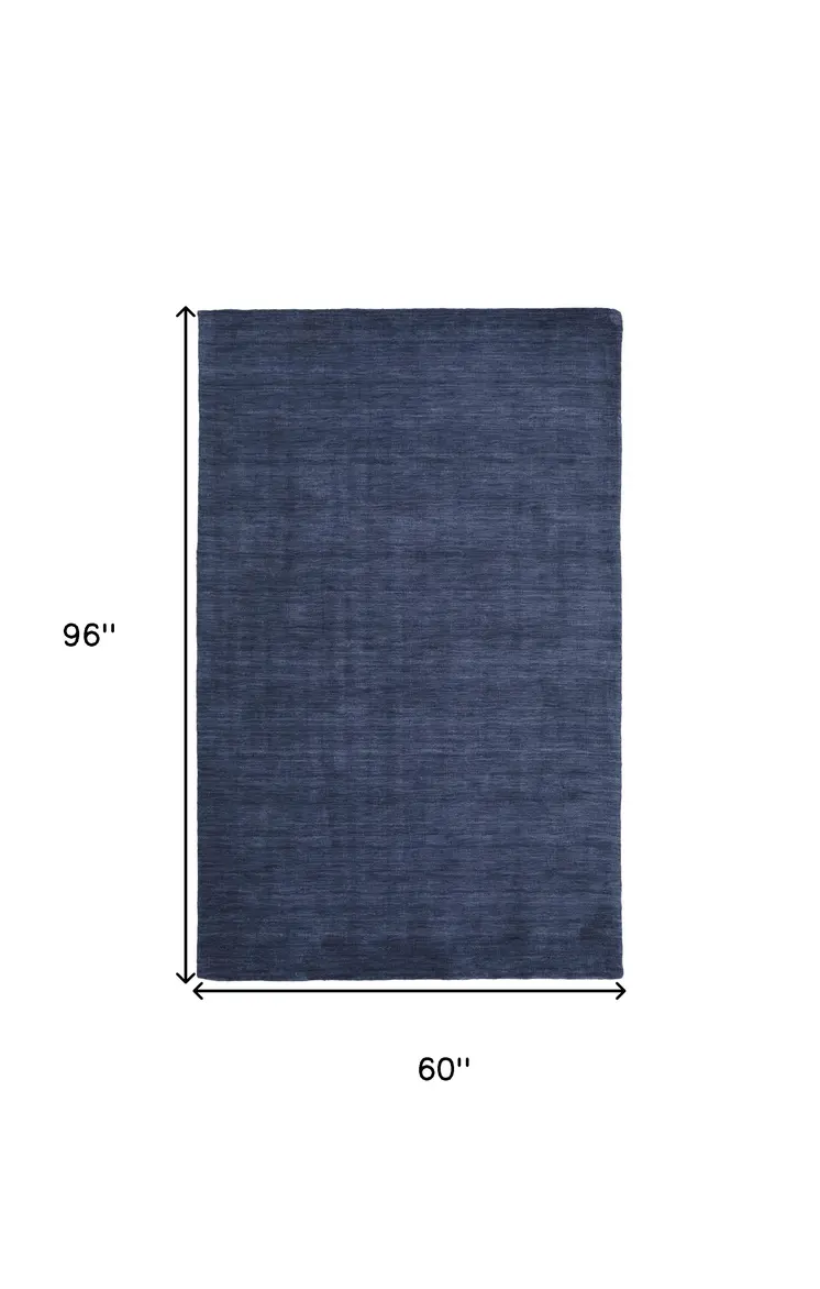 5' X 8' Blue Wool Hand Woven Area Rug
