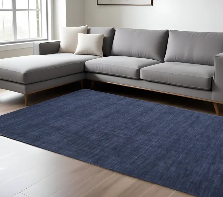 8' X 11' Blue Wool Hand Woven Area Rug