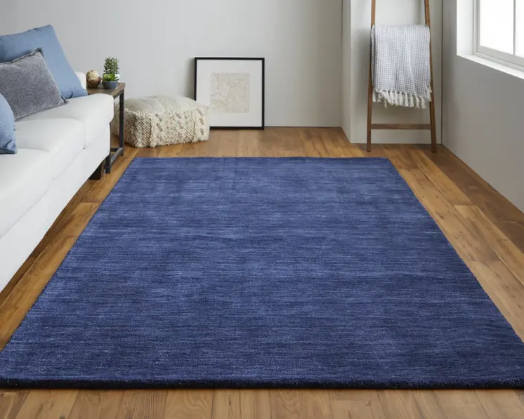 8' X 11' Blue Wool Hand Woven Area Rug