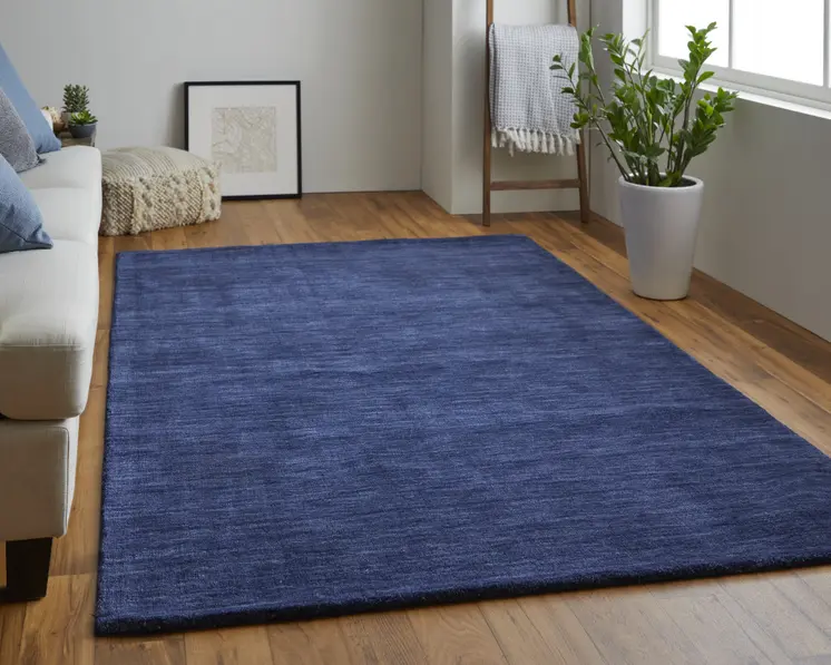 8' X 11' Blue Wool Hand Woven Area Rug