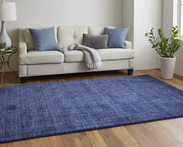 8' X 11' Blue Wool Hand Woven Area Rug