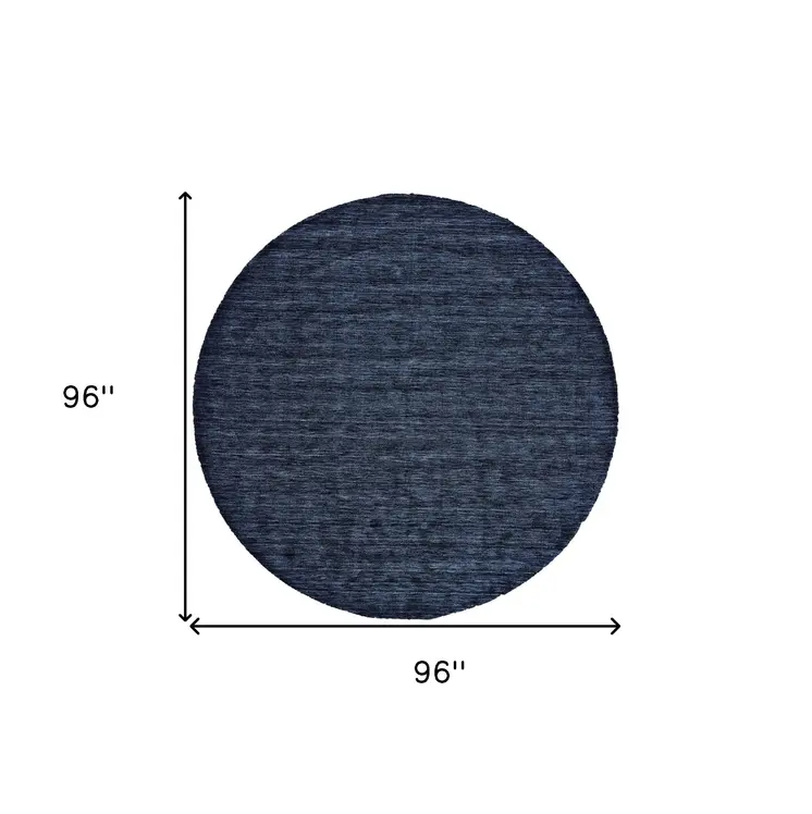 8' Blue Round Wool Hand Woven Area Rug