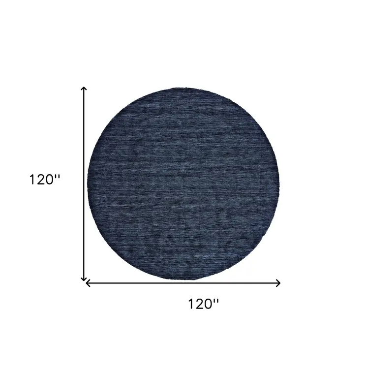 10' Blue Round Wool Hand Woven Area Rug