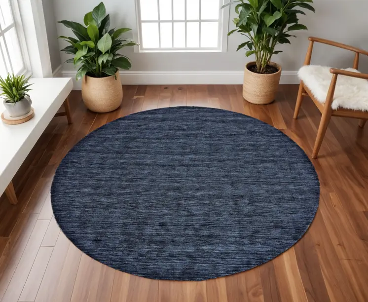 10' Blue Round Wool Hand Woven Area Rug