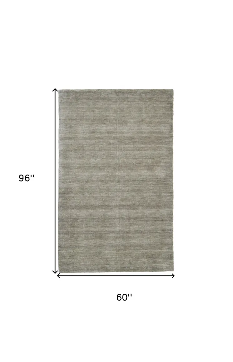 5' X 8' Gray and Ivory Wool Hand Woven Area Rug