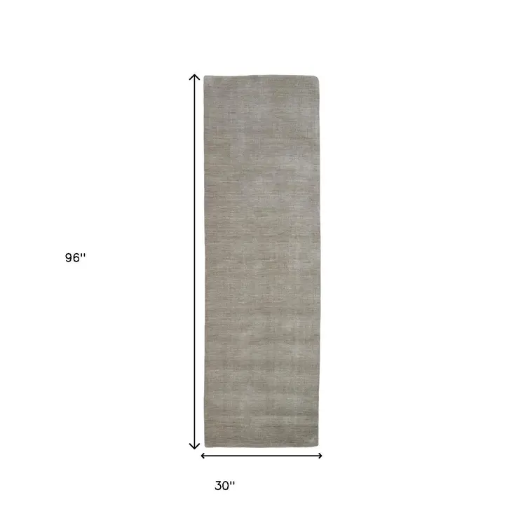 8' Gray And Ivory Shag Hand Woven Runner Rug