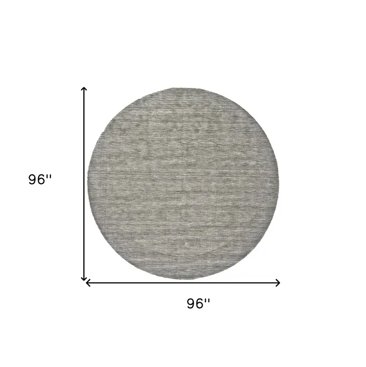 8' Gray and Ivory Round Wool Hand Woven Area Rug