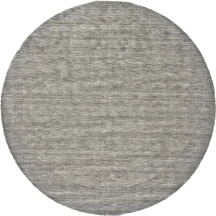 10' Gray and Ivory Round Wool Hand Woven Area Rug