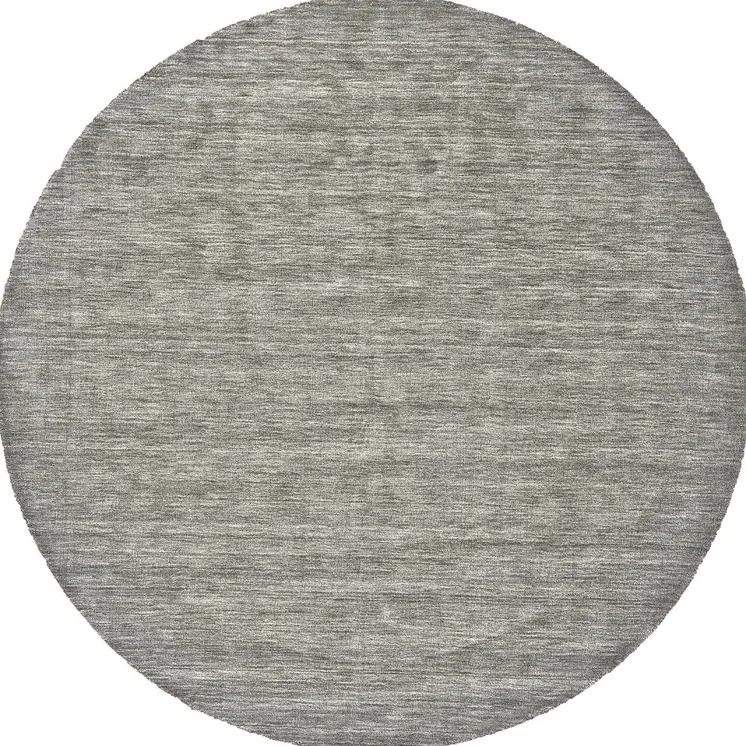 10' Gray and Ivory Round Wool Hand Woven Area Rug