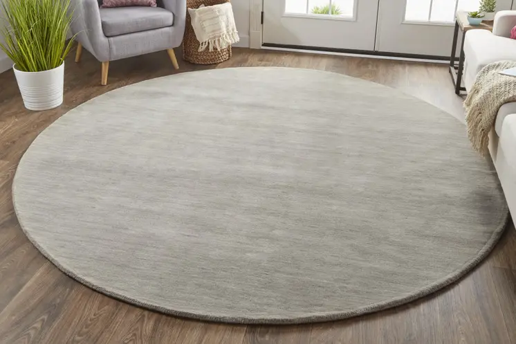 10' Gray and Ivory Round Wool Hand Woven Area Rug