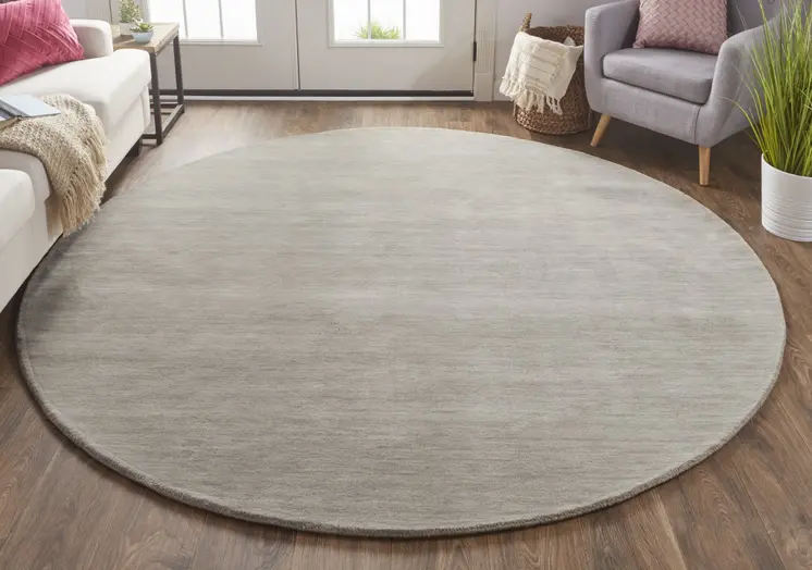 10' Gray and Ivory Round Wool Hand Woven Area Rug