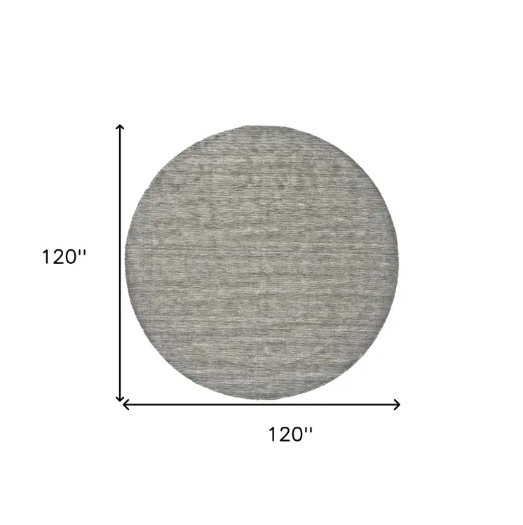 10' Gray and Ivory Round Wool Hand Woven Area Rug