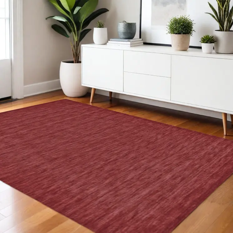 4' X 6' Red Wool Hand Woven Area Rug