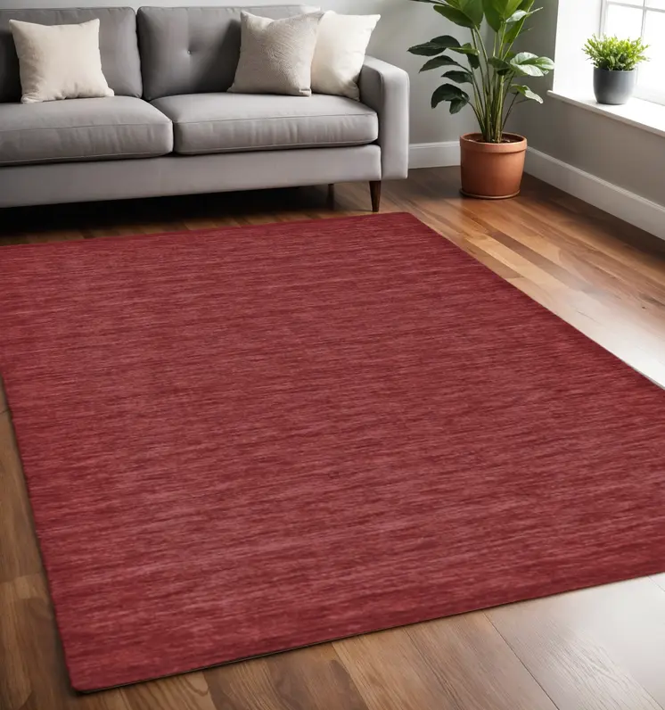 5' X 8' Red Wool Hand Woven Stain Resistant Area Rug