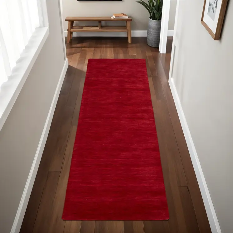 8' Red Hand Woven Runner Rug