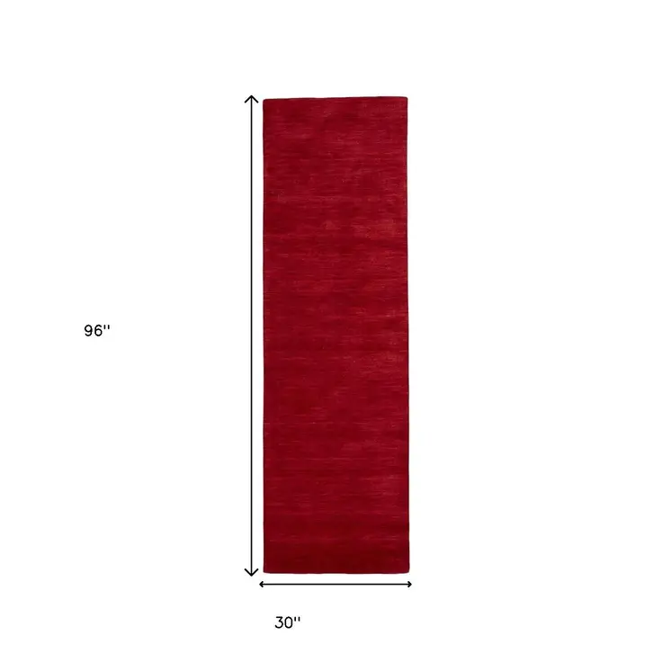 8' Red Hand Woven Runner Rug
