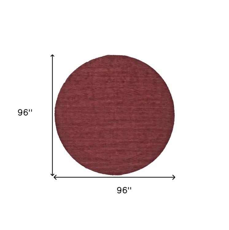 8' Red Round Wool Hand Woven Area Rug