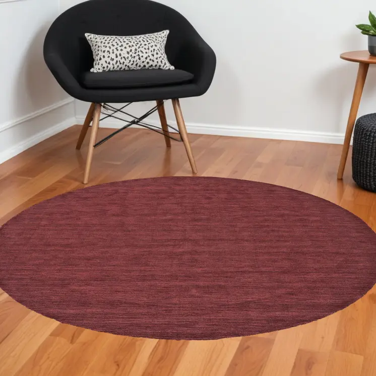 8' Red Round Wool Hand Woven Area Rug
