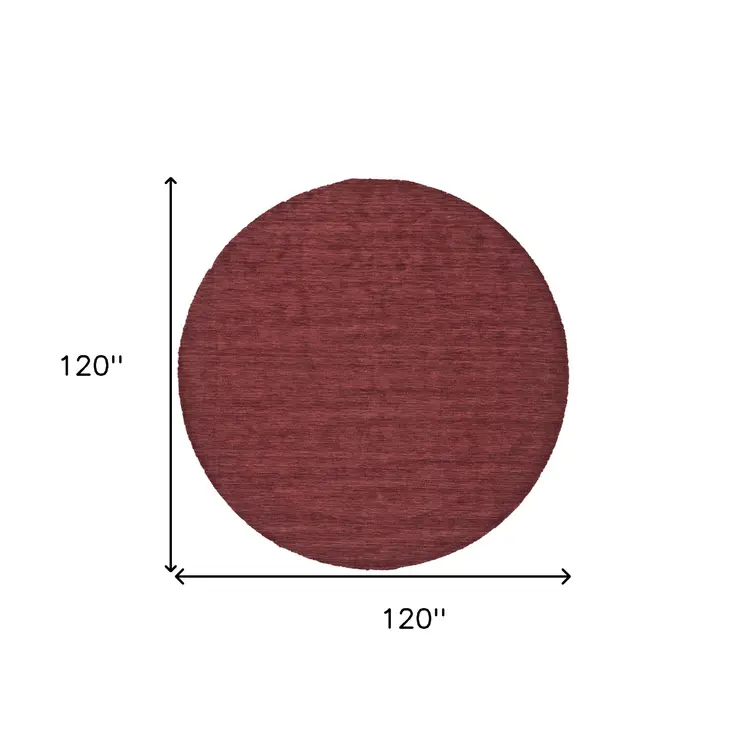 10' Red Round Wool Hand Woven Area Rug