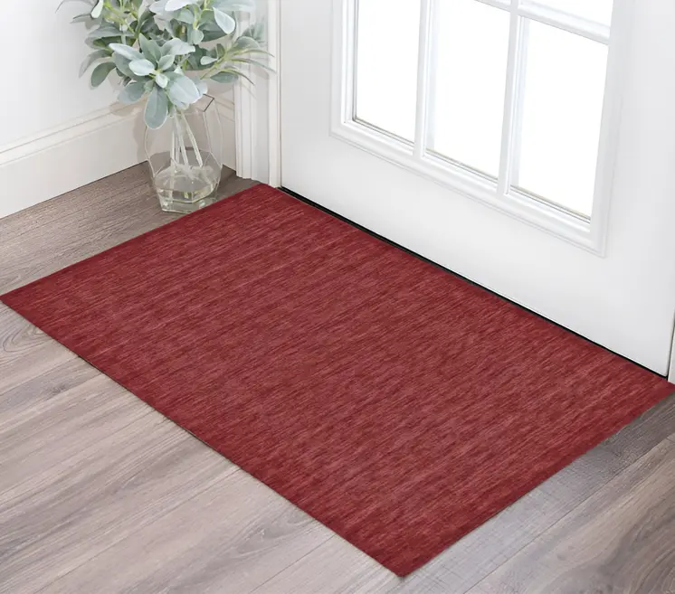 2' X 3' Red Wool Hand Woven Area Rug